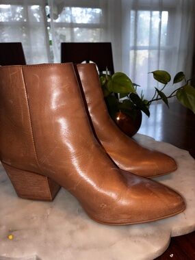 $225 Matisse Brown Leather Ankle Boots - Classic Block Heel, 8